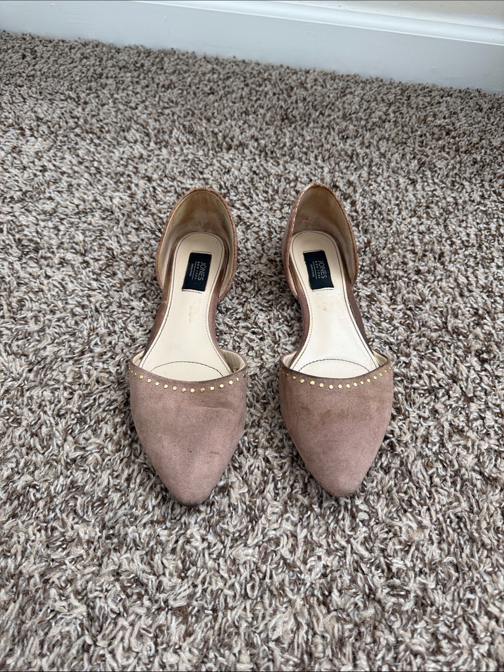 Blush Taupe Pointed Flats with Gold Studs & Snake Print
